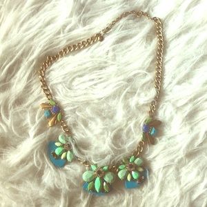 Blue, lime green stone statement necklace